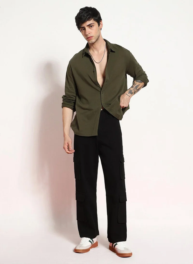 Urbano Fashion  Urbano Fashion Men's Black Loose Baggy Fit Cargo Chino Pant with 8 Pockets Stretchable for Men | Best Price UAE